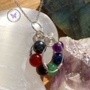 Chakra Circle Silver Wire Wrapped Pendant with Chain